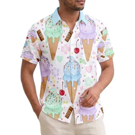 Tropical Melting Ice Cream Cones Swirled Scoops Candy Hearts Cherries - Dessert Lover Gift Hawaiian Shirt