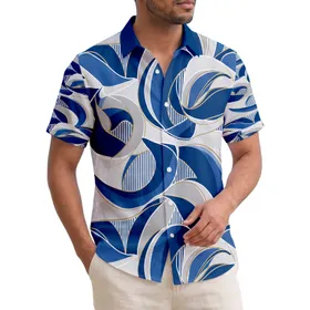 Azure Deep Blue Ocean Waves Ribbons - Coastal Beach Travel Everyday Home Decor Gift Hawaiian Shirt