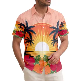 Tropical Sunset Beach Palm Trees Hibiscus Floral - Tropical Vacation Gift Hawaiian Shirt