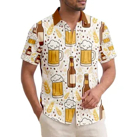Beer Mugs Bottles Golden Wheat Stalks Summer Party Gift for Beer Lover Hawaiian Shirt