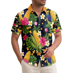 Tropical Corn Cobs Candy Monstera Hibiscus Plumeria - Island Harvest Celebration Gift Hawaiian Shirt