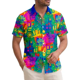 Rectangles Circles U-Shapes Tropical Flower Outlines Dots Brushstrokes Tropical Lifestyle Gift Hawaiian Shirt