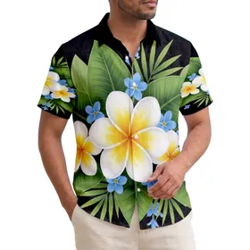 White Plumeria Tropical Flowers Blue Blossoms Green Leaves - Home Decor Gift Hawaiian Shirt