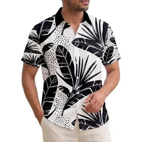 Black Tropical Palm Banana Leaf Foliage - Tropical Vacation Gift for Travelers Hawaiian Shirt