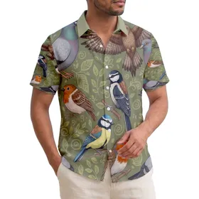 Pigeon Sparrow Blue Tit Woodpecker Robin Hawk Tropical Leaves - Wildlife Lover Gift Hawaiian Shirt