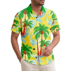 Fiery Red-Orange Palm Tree Black Birds Wave Swirls - Home Decor Gift for Island Lover Hawaiian Shirt