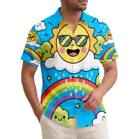 Smiling Sun Rainbow Sunglasses Smiling Clouds Rain Arching Rainbow Sky - Everyday Gift Hawaiian Shirt