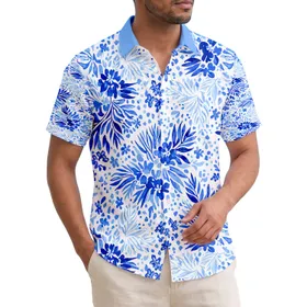 Tropical Blue Foliage Small Floral Clusters Botanical Accents Tendrils - Home Decor Gift Hawaiian Shirt