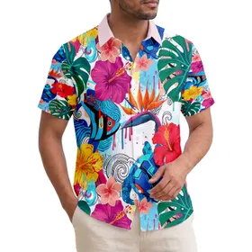 Tropical Hibiscus Monstera Birds of Paradise Fish Sea Turtle - Home Decor Gift for Wildlife Lover Hawaiian Shirt