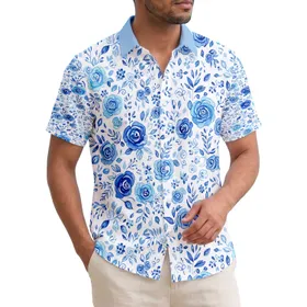 Blue Roses Tropical Flowers Leaves - Island Garden Home Decor Gift Hawaiian Shirt