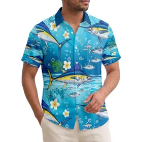 Majestic Blue Marlin Yellowfin Tuna Swimming Fish - Ocean Lover Travel Essentials Hawaiian Shirt