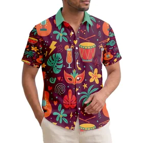 Tropical Drums Guitars Cocktails Carnival Masks Floral - Party Celebration Music Lover Gift Hawaiian Shirt