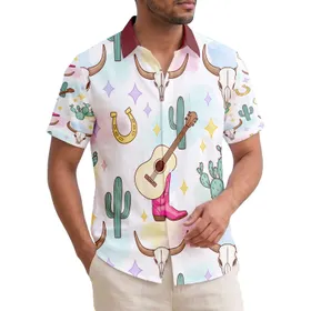 Bull Skull Cowboy Boots Cacti Guitars - Tropical Home Decor Gift for Cowboy Lover Hawaiian Shirt