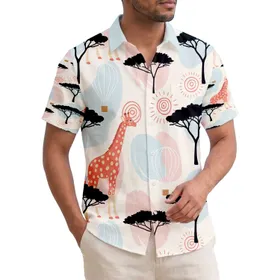 Black Silhouette Acacia Giraffes Wireframe Hot Air Balloons - Home Decor Gift Hawaiian Shirt