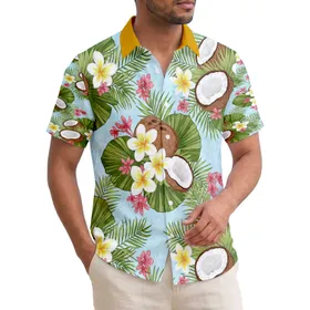 Coconuts Plumeria Fan Palm Leaves Budding Flowers - Summer Beach Trip Travel Essentials Hawaiian Shirt