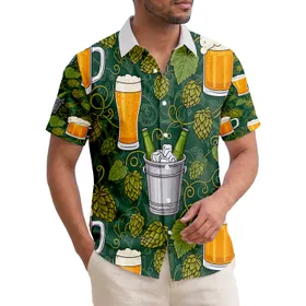 Beer Mugs Pilsner Bottles Hop Cones Vines - Tropical Celebration Beer Lover Home Bar Gift Hawaiian Shirt