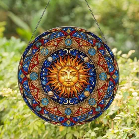 Radiant Sun Cosmological Wheel Zodiac - Home Decor Gift for Astrology Lover Stained Glass Suncatcher