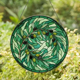 Curved Olive Branch Olives Botanical Forms - Home Decor Gift for Olive Lover Stained Glass Suncatcher