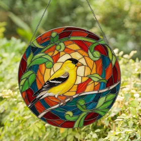 American Goldfinch Bird Floral - Home Decor Gift for Bird Lover Stained Glass Suncatcher