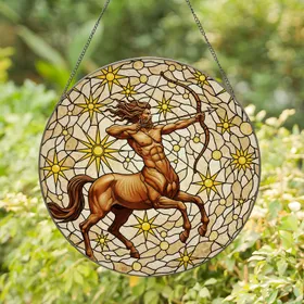 Galloping Centaur Sagittarius Sunbursts - Astrology Lover Gift Stained Glass Suncatcher