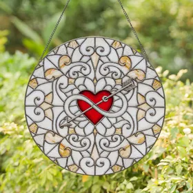 Pierced Heart Infinity Arrow Swirls Geometric Organic Mosaic Flourishes - Home Decor Gift Stained Glass Suncatcher