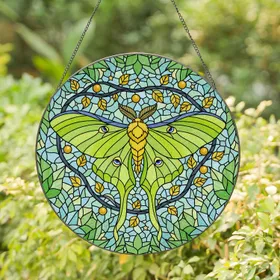 Luna Moth Swirling Vine Botanical Stars - Home Decor Gift for Moth Lover Stained Glass Suncatcher