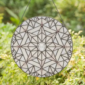 Radiant Beaded Six-Pointed Snowflake Shattered Glass Mosaic - Winter Home Decor Gift Stained Glass Suncatcher
