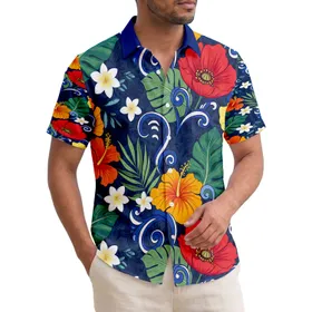 Red Poppy Hibiscus Abstract Floral Tropical Leaves Swirls - Beach Vacation Gift Hawaiian Shirt