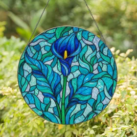 Blue Calla Lily Leaves Floral - Luminous Window Decor Gift for Garden Lover Stained Glass Suncatcher