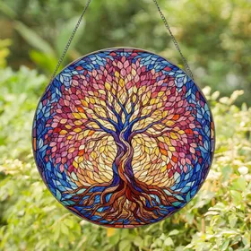 Luminous Stained Glass Tree of Life Roots Canopy - Home Decor Gift for Housewarming Stained Glass Suncatcher