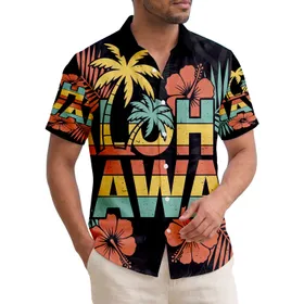 ALOHA HAWAII Palm Tree Hibiscus Tropical Fronds - Island Vacation Traveler Gift Hawaiian Shirt