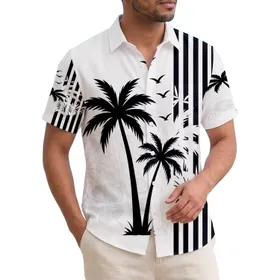 Black Palm Trees Bird Silhouettes Hibiscus - Tropical Vacation Home Decor Gift Hawaiian Shirt
