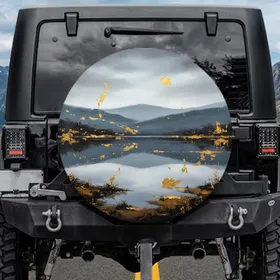 Misty Mountain Waterscape Gold Leaf Landscape - Travel Essentials Spare Tire Cover