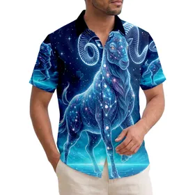 Celestial Ram Aries Zodiac Constellation - Astrology Lover Home Decor Gift Hawaiian Shirt