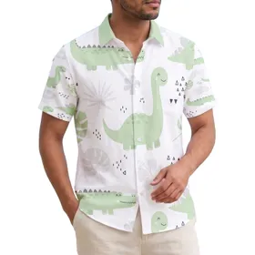 Cartoon Dinosaurs Tropical Monstera Hibiscus - Dinosaur Fan Gift Hawaiian Shirt