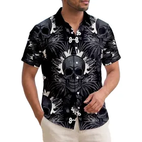 Menacing Skulls Tropical Foliage Grunge Splatter - Alternative Lifestyle Gift for Skull Lover Hawaiian Shirt