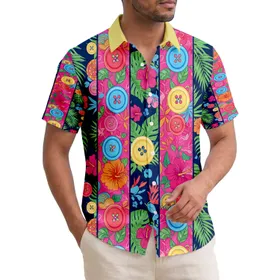 Vibrant Stripes Buttons Hibiscus Plumeria Tropical Foliage - Home Decor Gift Hawaiian Shirt
