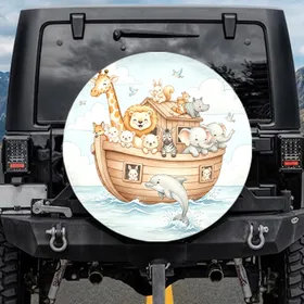 Dolphin Baby Animals Ark Boat Ocean - Animal Lover Gift Spare Tire Cover