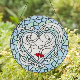 Interwoven Heart Filigree Swirling Geometric Square Mosaic - Home Decor Accent Gift Stained Glass Suncatcher