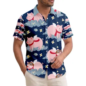 Pink Pig Angel Goggles Clouds - Tropical Vacation Gift for Pig Lover Hawaiian Shirt