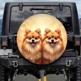 Fluffy Pomeranian Dogs - Pet Lover Home Decor Gift Spare Tire Cover