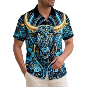 Bull's Head Tropical Tribal Celestial - Wildlife Lover Home Decor Gift Hawaiian Shirt
