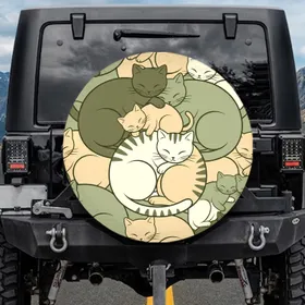 Lounging Stylized Cats - Home Decor Gift for Cat Lovers Spare Tire Cover