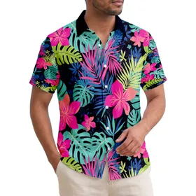 Tropical Flowers Monstera Palm Leaves Black Background Botanicals - Travel Essentials Gift Hawaiian Shirt