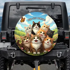 Expressive Domestic Cats Wildflower Meadow Monarch - Pet Lover Gift Spare Tire Cover