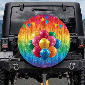 Colorful Party Balloons Triangular Bunting Flags Rainbow Fringe Curtain - Celebration Gift Spare Tire Cover