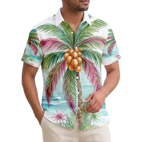 Coconut Palm Tree Tropical Fronds Coconuts Beach Water Waves Island - Summer Getaway Gift Hawaiian Shirt