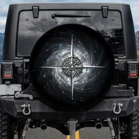 Metallic Compass Rose Cosmic Galaxy Travel Essentials for Adventurers Spare Tire Cover