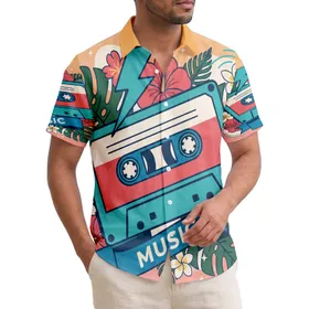 Retro Cassette Tape Music Tropical Hibiscus Monstera Sunset - Music Lover Gift Hawaiian Shirt