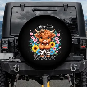 Baby Highland Cow Leopard Bow Wildflower - Cow Lover Gift Spare Tire Cover